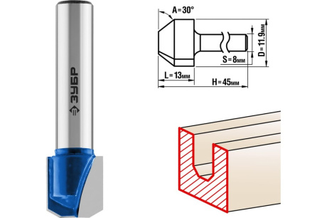 Купить Фреза 28742-11.9-30 -11 9х13мм пазовая фасонная Зубр фото №1